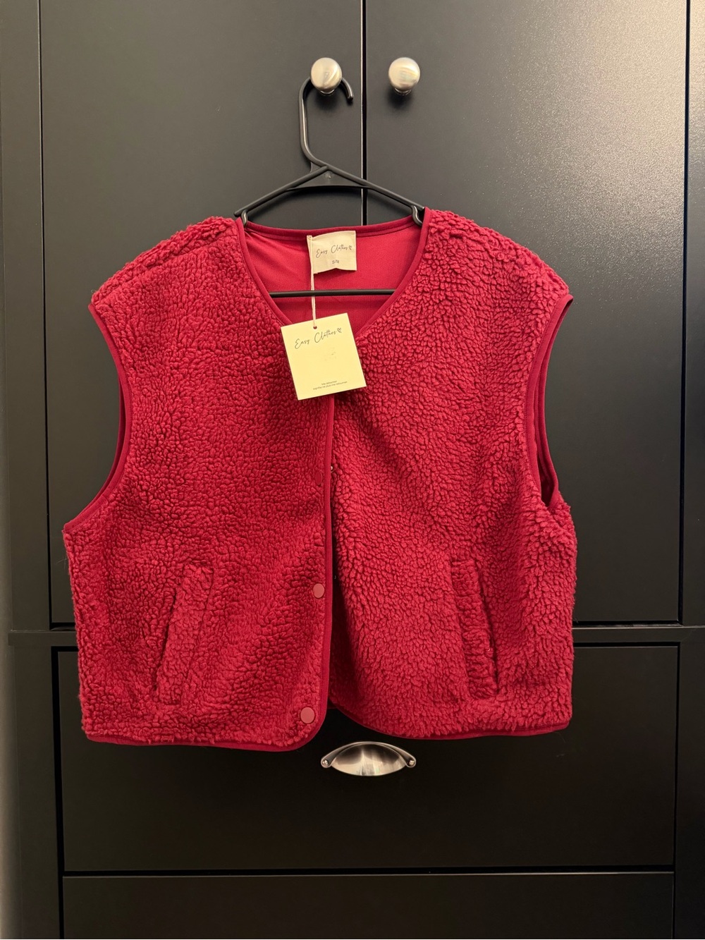 Easy Clothes Burgundy Sherpa Snap-Front Vest
